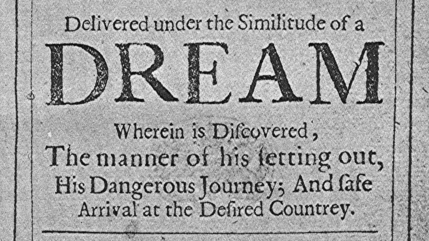 Title page of the first edition of John Bunyan's The Pilgrim's Progress, London, 1678, reading in part "delivered under the Similitude of a Dream."