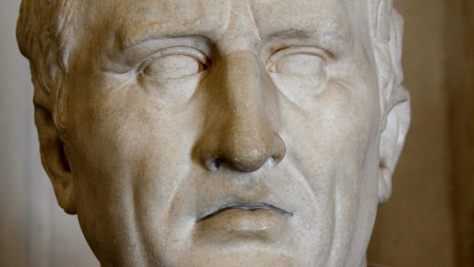 Marble bust of the Roman orator Marcus Tullius Cicero, whose classical rhetoric treatises are among the earliest recorded texts to name and use the rhetorical question as a deliberate device.